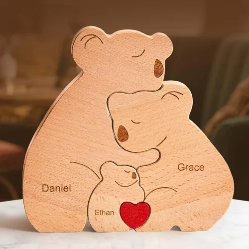 Miniatura 10 de Rompecabezas de oso de madera personalizado con apellidos de 1 a 8 familiares, escultura personalizada con nombre de familia, ideal para Navidad