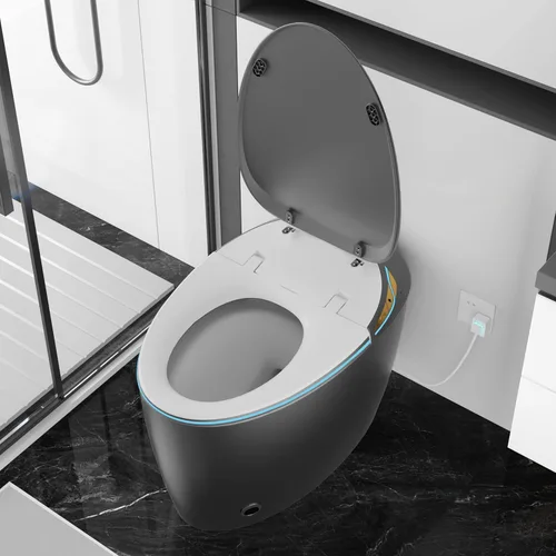 Miniatura 2 de WinZo Inodoro inteligente moderno en forma de huevo con bidé integrado, descarga automática/apertura automática, pantalla LED de luz nocturna, Gris