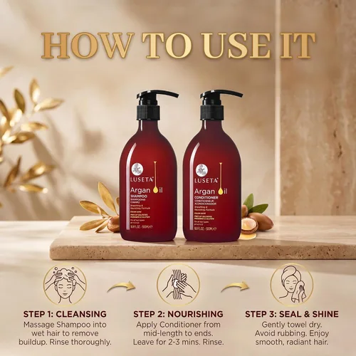 Miniatura 8 de Luseta - Juego de champú y acondicionador de aceite de argán, sin sulfatos, para tratar la pérdida de cabello, ideal para cabello dañado, fino, seco