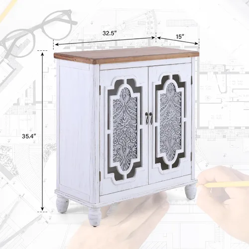 Miniatura 2 de MAISON ARTS Armario decorativo de buffet y aparador blanco con 2 puertas de almacenamiento para sala de estar, granja, cocina, gabinete de porcelana