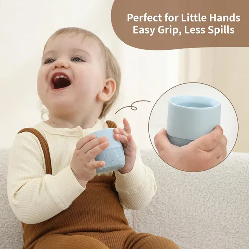 Miniatura 5 de Moonkie Tazas de silicona para bebés de 4 meses en adelante Pequeñas tazas de entrenamiento abiertas para bebés con confeti espolvoreado