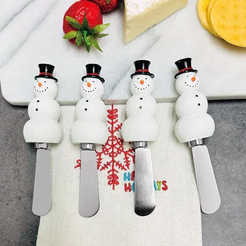 Miniatura 2 de Supreme Housewares Cuchillos esparcidores de queso y mantequilla, decoración navideña, mango de resina pintado a mano de 4 piezas con hoja de acero