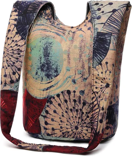 Miniatura 2 de Bolsa de hombro para mujer, de lona en estilo hippie/bohemio para llevar cruzada al hombro, disponible en diferentes colores y estampados