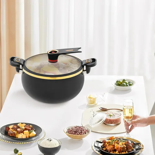 Miniatura 3 de PERFERATE Olla a presión micro de 8.45 cuartos de galón con válvula automática de liberación de presión, olla redonda antiadherente olla a fuego