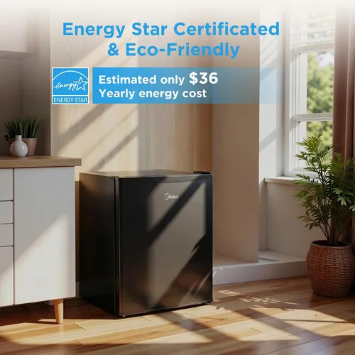 Miniatura 2 de Midea MERM26B0ABB - Mini refrigerador de 2.7 pies cúbicos con certificado Energy Star, termostato ajustable, puerta reversible, bajo ruido para Negro