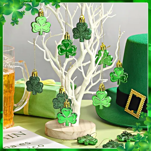 Miniatura 7 de JULMELON 36 Piezas Adornos de Tréboles del Día de San Patricio, Adornos de Mini Árbol, Decoración de Trébol Verde para Mesa de Comedor, Estante