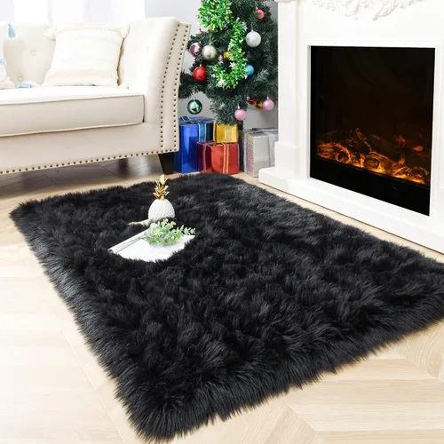 Miniatura 8 de Noahas Alfombra de piel sintética, alfombras esponjosas de lujo para dormitorio, alfombras lavables de 2 x 3 pies, alfombra de piel de oveja