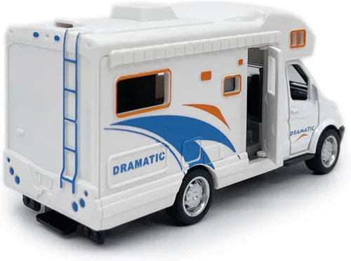 Miniatura 4 de Mini juguete de autocaravana camper RV para niños, modelo de aleación con tracción hacia atrás, vehículo recreativo con aventura, con muebles, techo