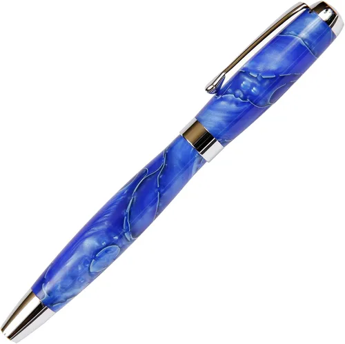 Miniatura 4 de Pluma estilográfica Toscana, cuerpo brillante marmoleado azul y perla