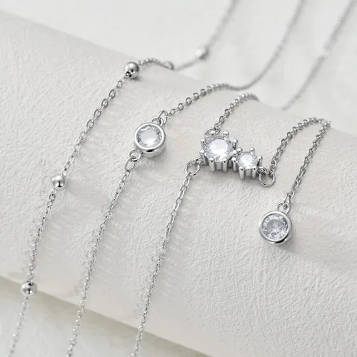 Miniatura 4 de Collar bohemio en capas de plata de ley triple 3 apilados barra vertical triangular collares largos en capas joyería de Navidad regalos para mujer