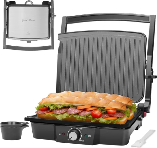 Miniatura 7 de Baker's Friend Prensa Panini Eléctrica Plancha, Prensa Panini Parrilla Sandwichera, Prensa Eléctrica para Queso Fundido, Sandwichera Eléctrica