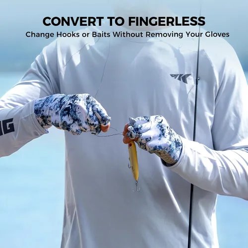 Miniatura 4 de KastKing La Sal Pro - Guantes de pesca de dedo completo, protección solar UPF 50+ con diseño convertible, microfibra ultraligera, comodidad ultra