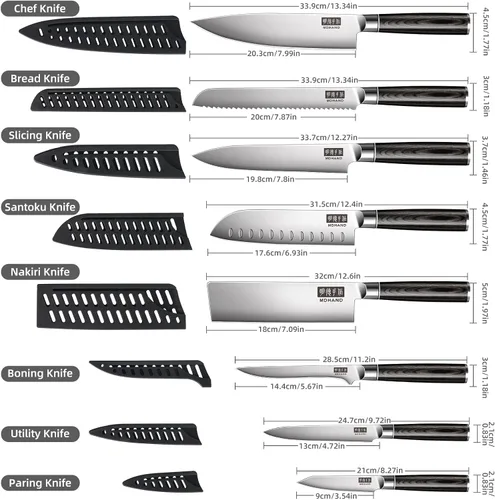 Miniatura 2 de MDHAND Juego de cuchillos de chef con bolsa de rollo, 9 piezas de cuchillos profesionales con afilador, cuchillos de cocina japoneses de acero