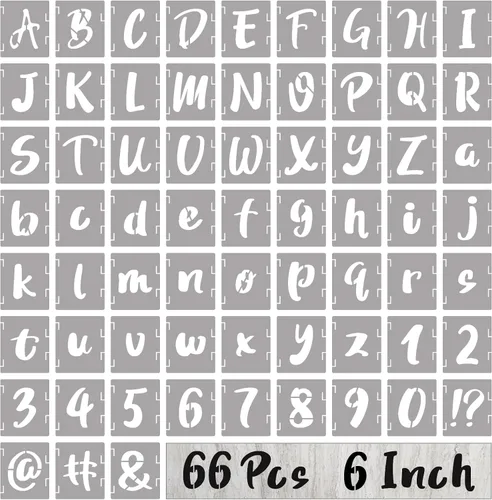 Miniatura 13 de BAMIDELE Plantillas de letras de 1 pulgada y números, kit de plantillas de dibujo entrelazadas de 66 piezas de plástico reutilizable, plantillas