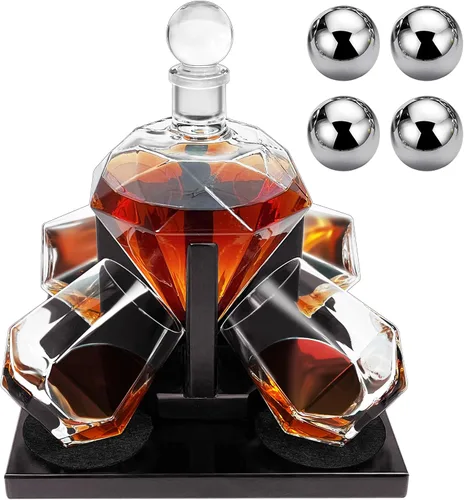 Juego de decantador de whisky de diamante, juego de decantador de diamante con 4 vasos y 4 piedras de whisky, juego de decantador de whisky, regalo