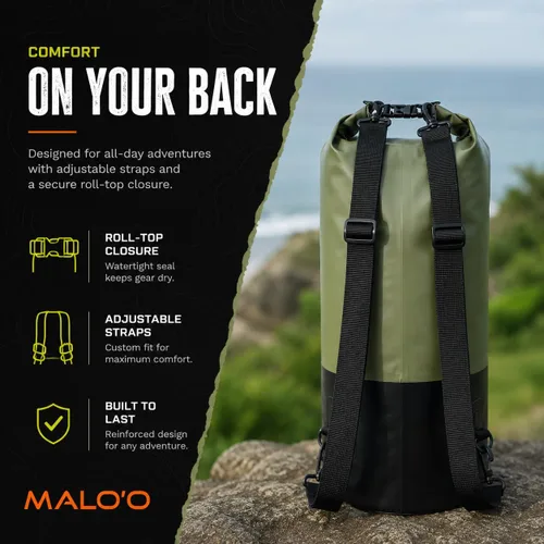 Miniatura 5 de Malo’o Mochila de Bolsillo de 30L de Alta Resistencia 100% Impermeable con Tapa Enrollable – Mantiene el Equipo Seco para Pesca, Rafting, Kayak