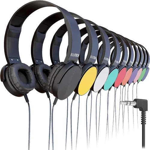 Miniatura 9 de Paquete de 5 auriculares de cuero con cable sobre la oreja con conector de 3.5mm, carcasa metálica ovalada, negro