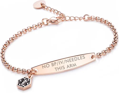 Miniatura 69 de LinnaLove - Pulsera de identificación de alerta médica con cadena Rolo simple pregrabada para mujer