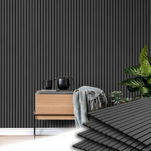 Miniatura 2 de Paneles acústicos de listones de madera de 4 piezas para una decoración elegante y reducción de ruido, panel texturizado 3D para techo y pared