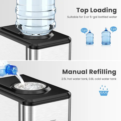 Miniatura 4 de COSTWAY - Dispensador de agua de sobremesa con máquina de hielo, dispensador portátil 3 en 1 frío y caliente con máquina de hielo de 48LBS/24H