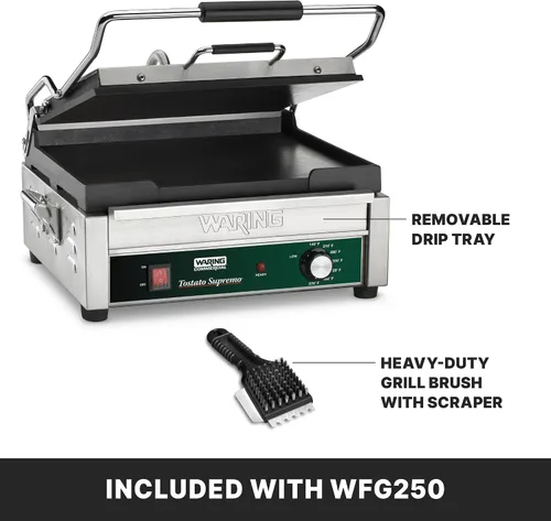 Miniatura 5 de Waring Commercial WFG250 Tostato Supremo® Parrilla Grande Plana para Tostar, 120V, 1800W, Enchufe 5-15, Plateado