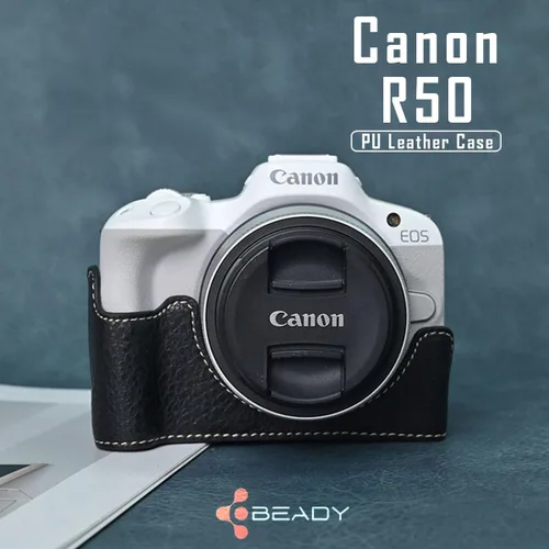 Miniatura 5 de Funda para cámara Canon EOS R50 Half Cover Case Grip BEADY PU Leather EOS r50 Funda protectora negra
