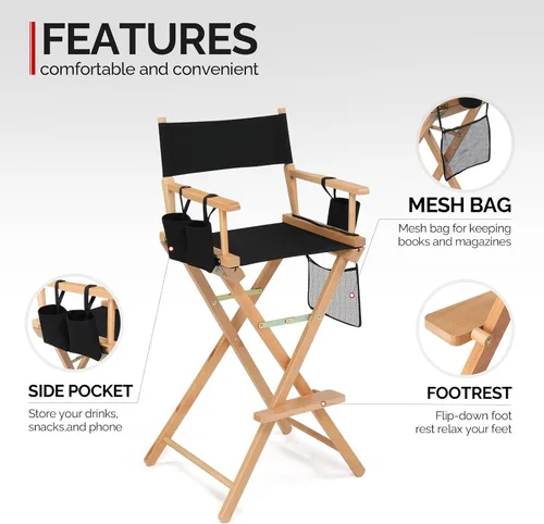 Miniatura 4 de OmySalon Silla de directores extra alta de 31 pulgadas, silla de maquillaje plegable portátil con bolsa de almacenamiento y reposapiés, profesional
