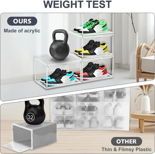Miniatura 3 de Paquete de 14 cajas transparentes para zapatos, tamaño 12, organizador de almacenamiento de zapatos para armario, apilable, estante de zapatos