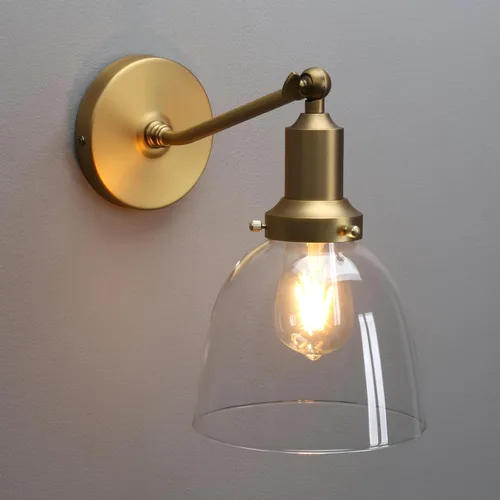 Miniatura 21 de PERMO Aplique doble cromado industrial de 2 luces, apliques de pared con pantalla de vidrio transparente acampanada en forma de embudo, luz
