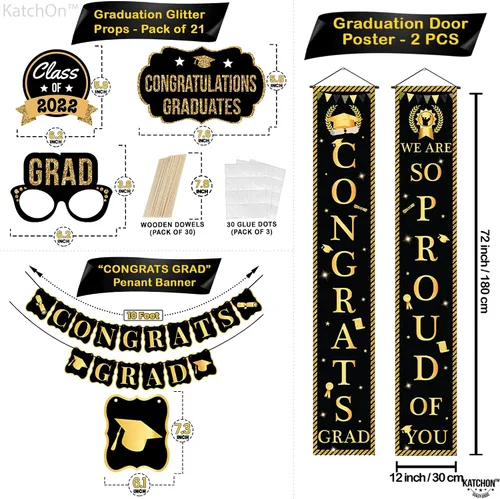 Miniatura 4 de Enormes decoraciones de fiesta de graduación 2022 – Paquete de 63 Cartel «We Are So Proud Of You» con accesorios de cabina de fotos de graduación