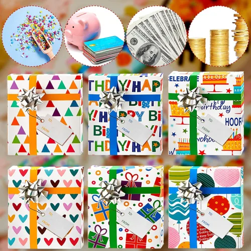 Miniatura 6 de Caja para tarjetas de regalo de 12 piezas, regalo de feliz cumpleaños, tarjetero de felicitación, regalos de cumpleaños, con 12 lazos de envoltura