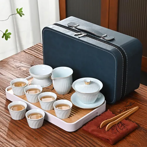 Miniatura 10 de Juego de té chino, juego de té de kung fu, juego de té chino de gongfu con 6 tazas de té, tetera con mango lateral (CebaG 6 tazas)