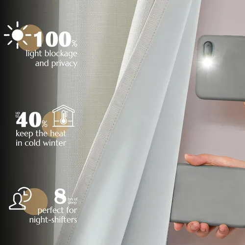 Miniatura 4 de jinchan Cortinas 100% opacas para dormitorio, sala de estar, cortinas opacas de lino de 63 pulgadas de largo, cortinas de oscurecimiento