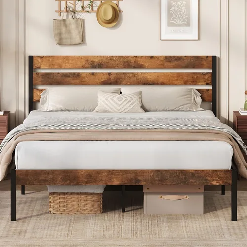 Miniatura 21 de WLIVE Base de cama tapizada, marcos de cama individual con cabecero, cama de plataforma con listones de madera, base de colchón de 600 libras,