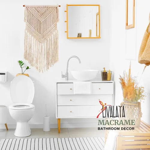 Miniatura 4 de Livalaya Tapiz bohemio tejido de macramé para colgar en la pared, color beige, 16 x 36 pulgadas, moderno tapiz bohemio para decoración de pared