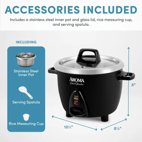 Miniatura 4 de Aroma Housewares Select - Olla arrocera y calentador de acero inoxidable con olla interior sin recubrimiento, 3 tazas (sin cocinar)/6 tazas