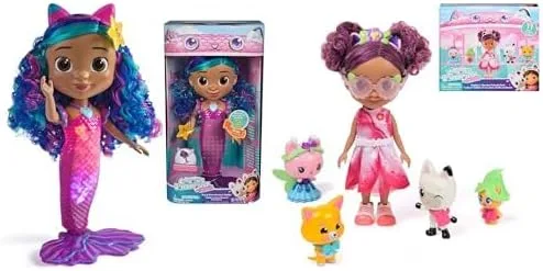 Gabby's Dollhouse: El Paquete de la Película - Muñeca Sirena Gabby de 14 pulgadas que Canta y Brilla con Luces y Pack de Amigos del Jardín (Muñeca