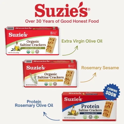 Miniatura 5 de Galletas Saladas Orgánicas Suzie's, Romero y Sésamo, Bocadillos Horneados Gourmet Saludables para Adultos y Niños - Paquete de 6, 8.8 oz Cada Una