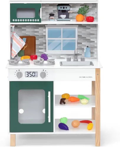 Miniatura 22 de Delta Children Tiny Chef Play Kitchen - Juego de cocina de juguete con perillas realistas que giran/hacen clic, horno, fregadero, microondas y 15