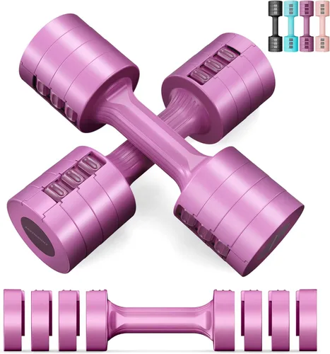 EAST MOUNT Juego de 2 mancuernas ajustables de 5 libras, peso libre total de 10 libras, peso libre 6 en 1, pesas de mano para mujer, para el hogar,