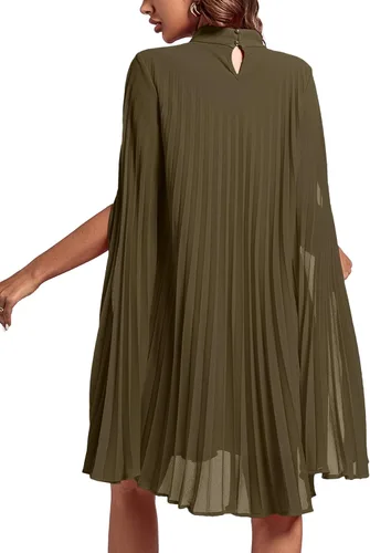 Miniatura 2 de Rooscier Vestido midi de fiesta plisado con cuello alto falso y espalda abierta para mujer
