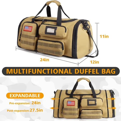 Miniatura 7 de Bolsa de gimnasio expandible para hombres, táctica grande 3 en 1, bolsa deportiva con compartimento para zapatos, resistente al agua, bolsa de mano