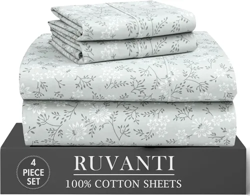 Miniatura 27 de RUVANTI 6 Piezas Sábanas de Algodón - 100% Algodón Natural Suave, Ligeras y Transpirables Sábanas de Percal Crujiente, Sábanas de Cama Tamaño Full