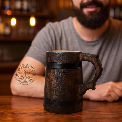 Miniatura 7 de Taza de cerveza de madera hecha a mano, jarra vikinga rústica para café, té o cerveza tallada vintage para padrinos de boda, regalo de boda