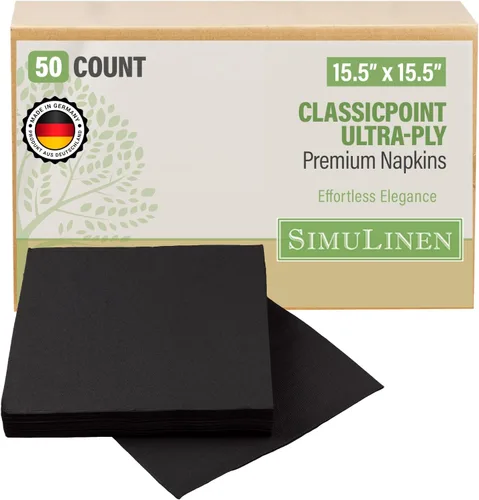 SimuLinen Servilletas desechables de papel negro, biodegradables para fiestas, barbacoas, almuerzos, portón trasero, 1/4 pliegues, 15.5 x 15.5