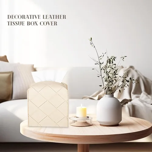 Miniatura 3 de Funda para Caja de Pañuelos de Cuero PU Cuadrada Soporte Organizador de Pañuelos Faciales Dispensador para Baño, Dormitorio, Encimera de Tocador