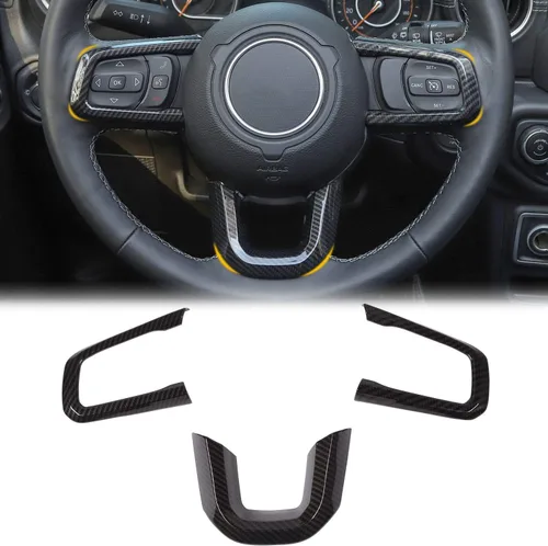 CheroCar JL JT - Fundas de volante de fibra de carbono para Jeep Wrangler JL 2018-2025+, para Jeep Gladiator JT 2020-2025+, accesorios interiores,