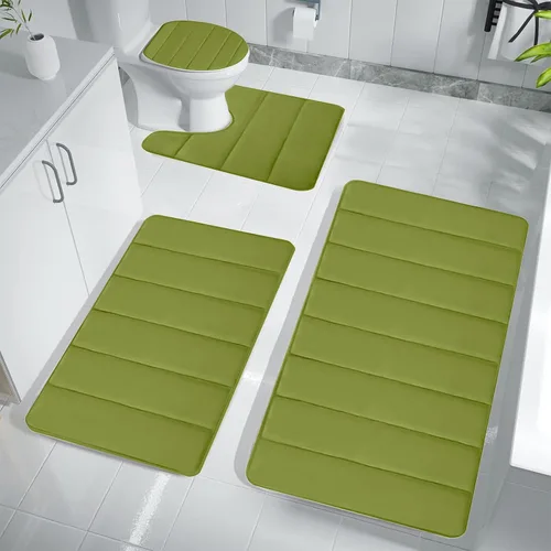 Miniatura 13 de Bathroom Rugs for 3 Pieces, Memory Foam Bath Mat Set, Universal Toilet Mats, Soft Comfortable, Water Absorption, Non-Slip, Thick, Machine Washable
