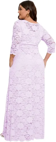 Miniatura 5 de MAYFASEY Vestido de novia de encaje floral para mujer, talla grande, manga 34, dama de honor, fiesta de noche, vestido largo con bolsillos
