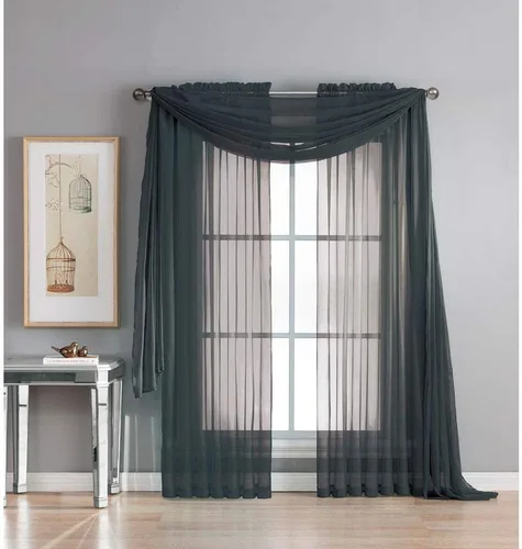 Miniatura 2 de Set de 3 piezas de cortina de gasa (2 piezas de 58" x 84") y cenefa de ventana (1 pieza de 37" x 216") (Negro)
